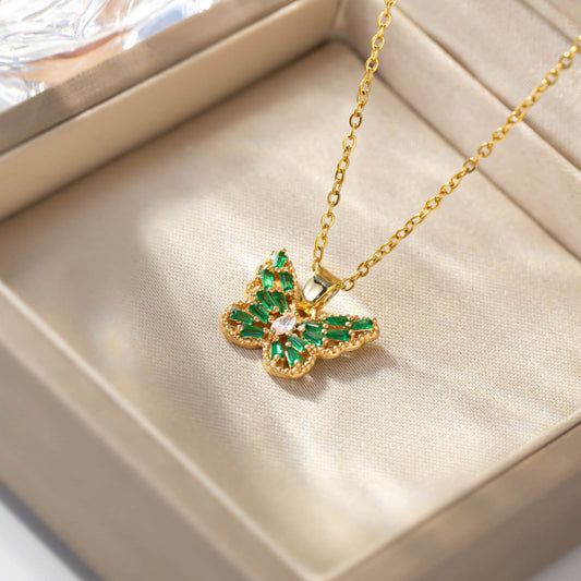 Green Butterfly Water Diamond Necklace