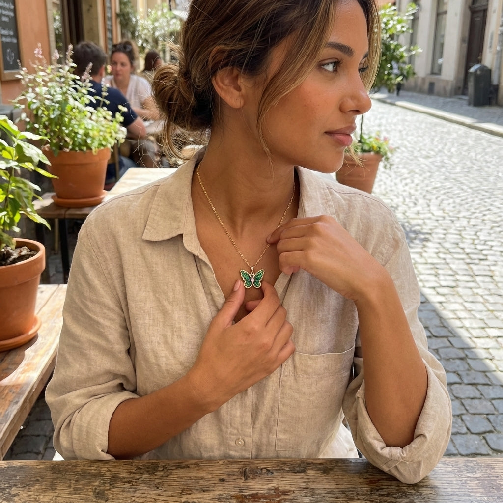 Green Butterfly Water Diamond Necklace