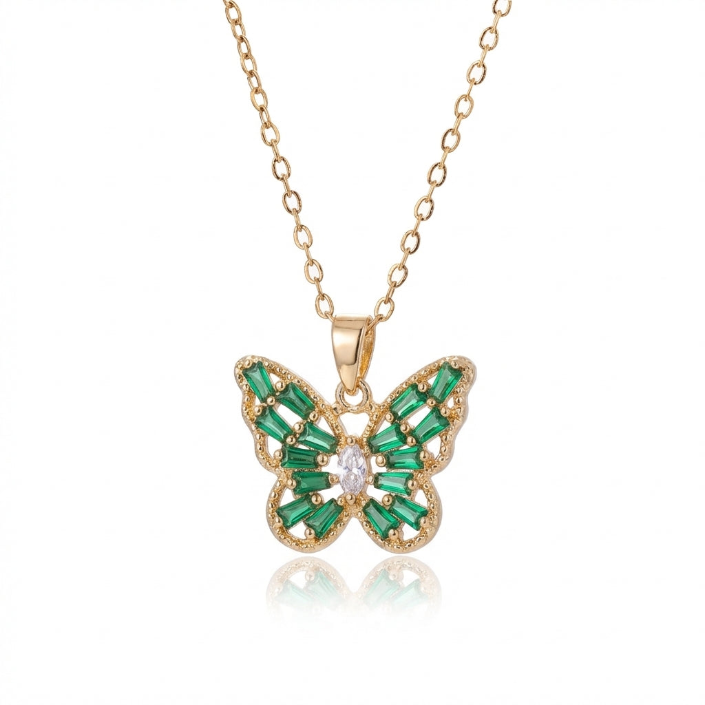Green Butterfly Water Diamond Necklace