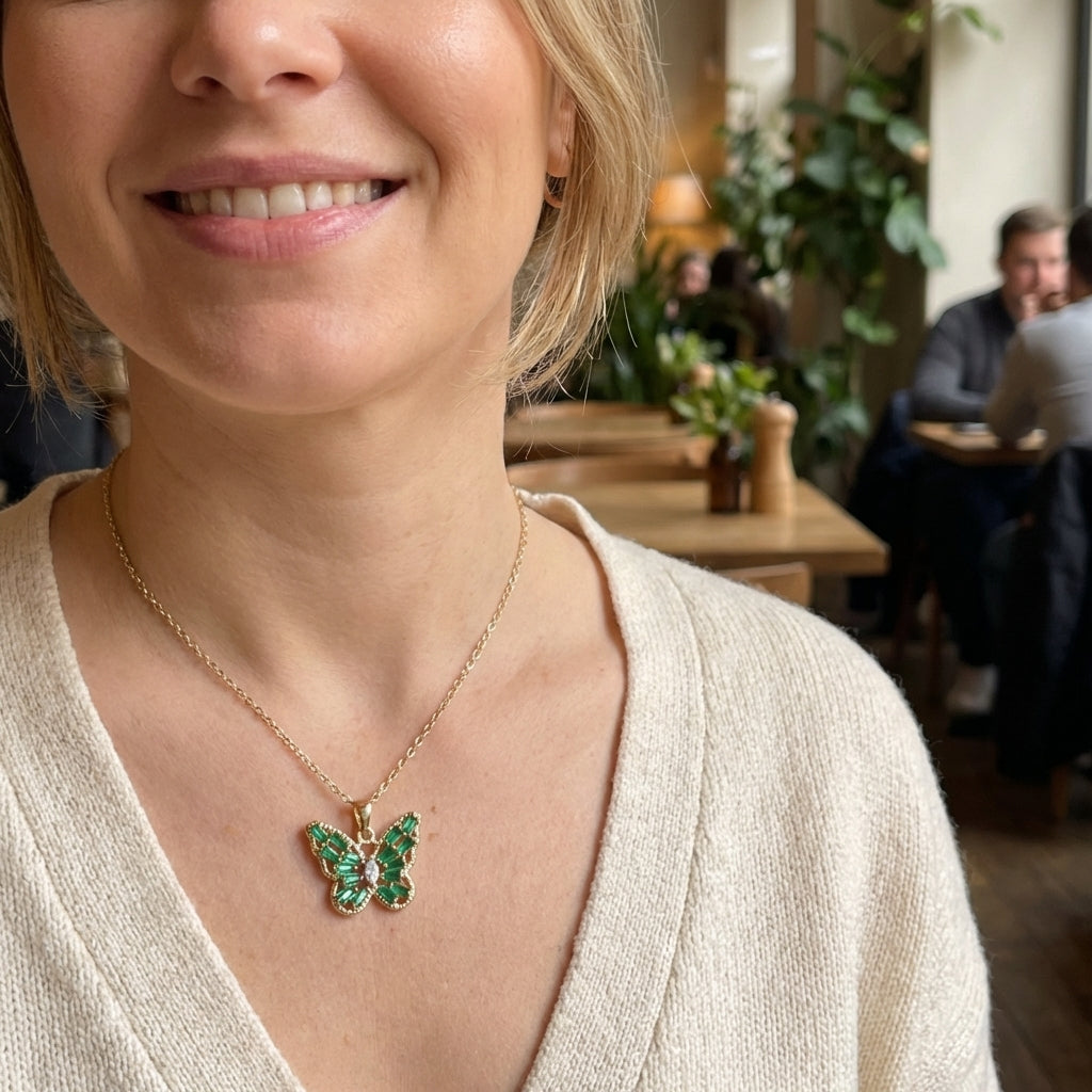 Green Butterfly Water Diamond Necklace